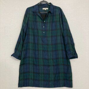 Ann Taylor LOFT Blue Green Plaid Academia Long Sleeve Popover Dress Large